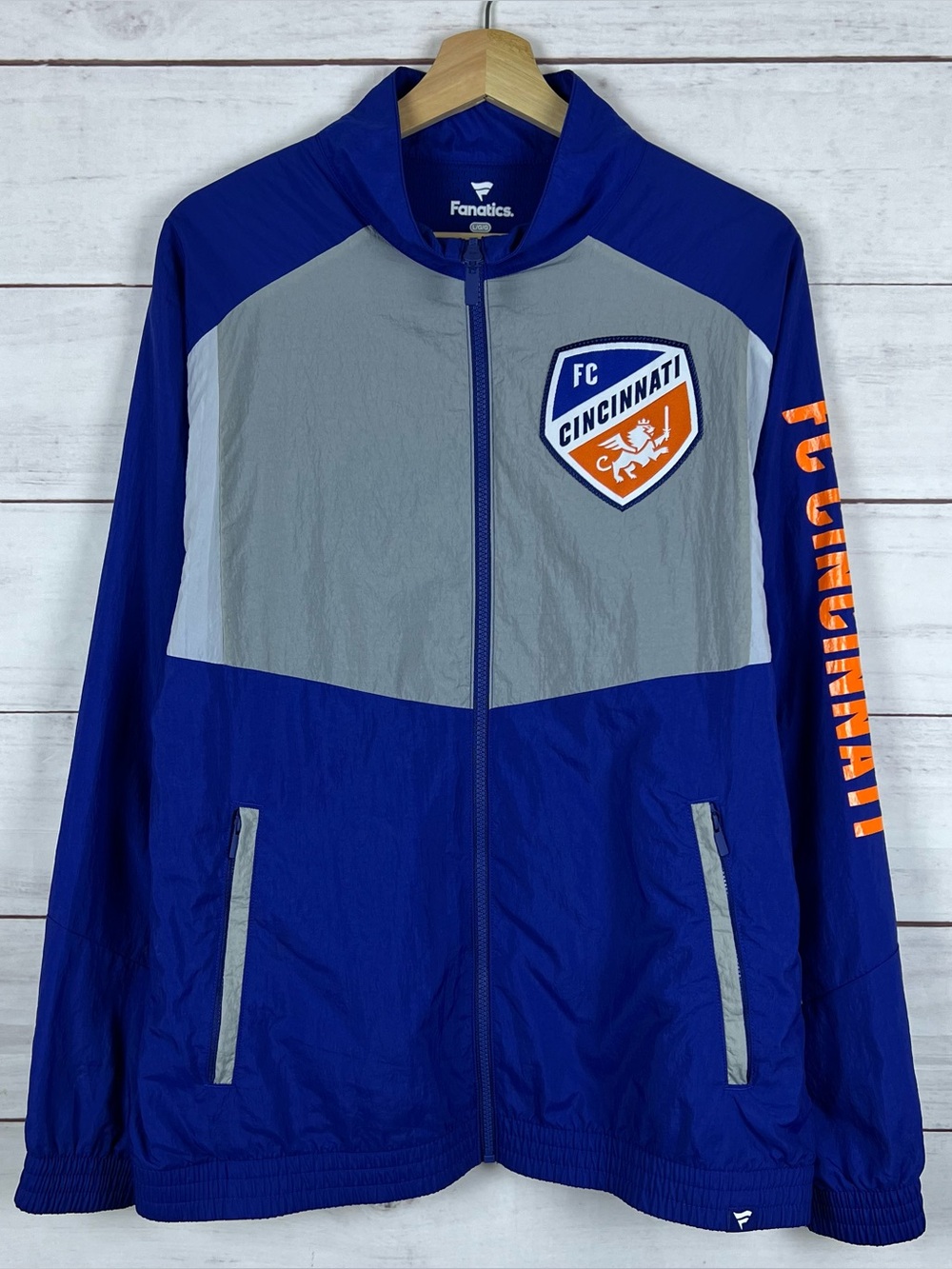FC Cincinnati Jacket Mens Large Blue Fanatics Pre Match Training Full Zip Soccer